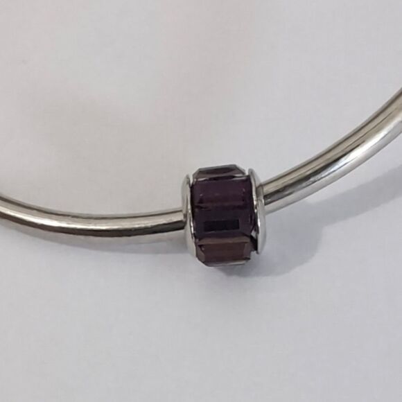 Silver Dark Purple Crystals Charm for Pandora Style Bracelet - Picture 2 of 4
